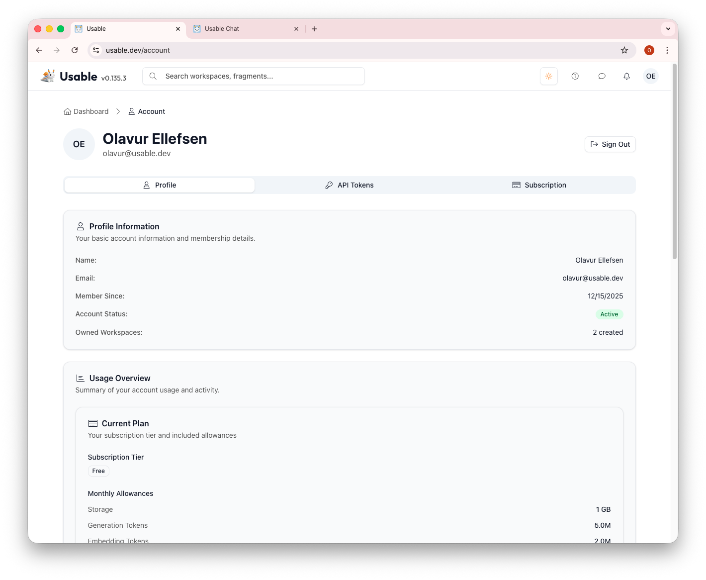Account profile